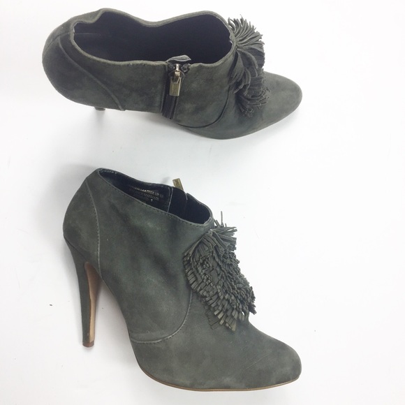 Colin Stuart Green Leather Suede Fringe Ankle Boot - Picture 2 of 6